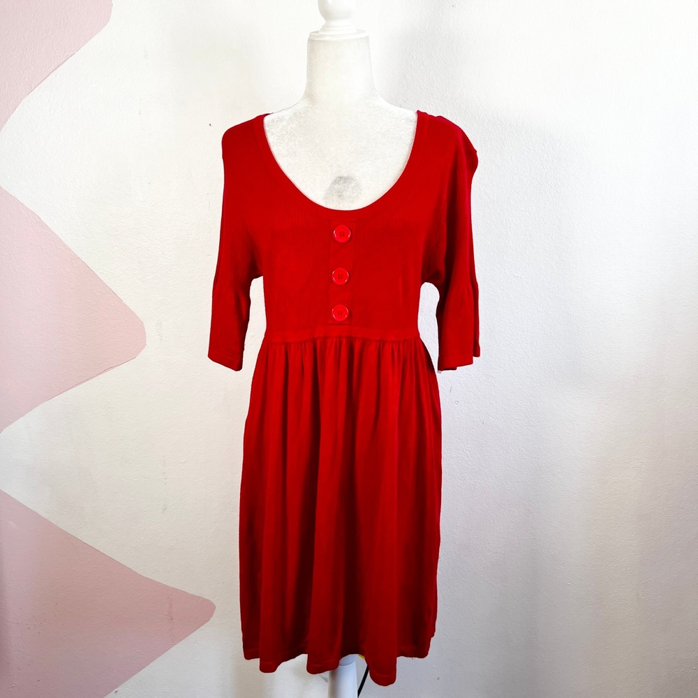 Vintage Red Babydoll Dress‎ Button Front Sz Large Coquette Romantic Y2K 90s